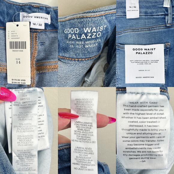 NWT Anthropologie Good American Good Waist High Rise Palazzo Wide Leg Jeans 32 - Picture 12 of 14